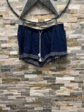 Liz Claiborne Navy Blue Embroidered Drawstring Athletic Shorts